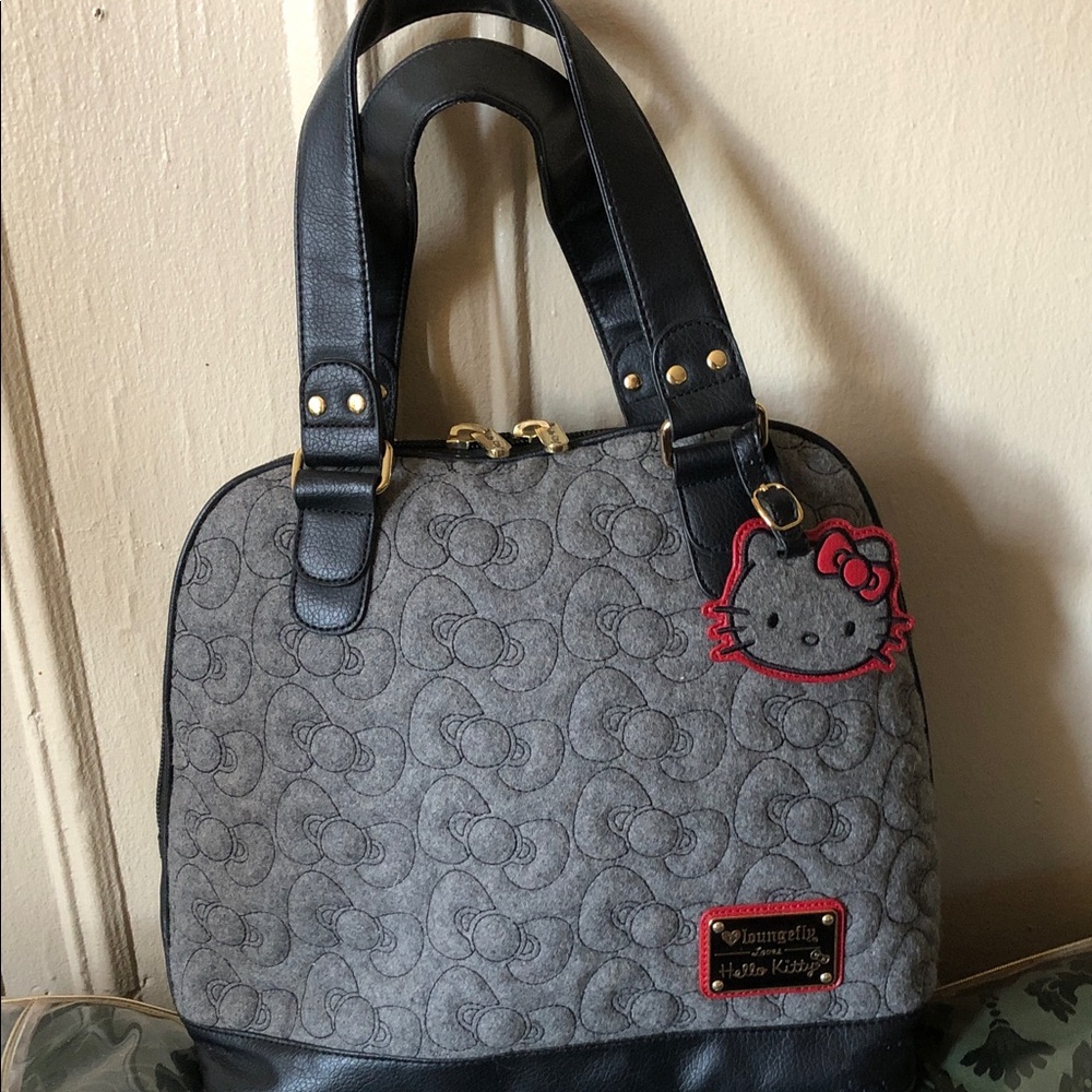 Loungefly Gray & Black Quilted Satchel with Red Hello Kitty Accent